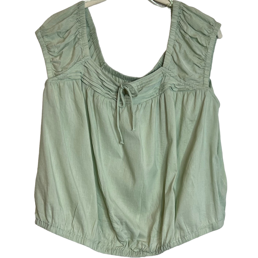Old Navy Womens Cap Sleeve Cropped Poet Blouse Petite XL Aloe Vera Y2K Coquette
